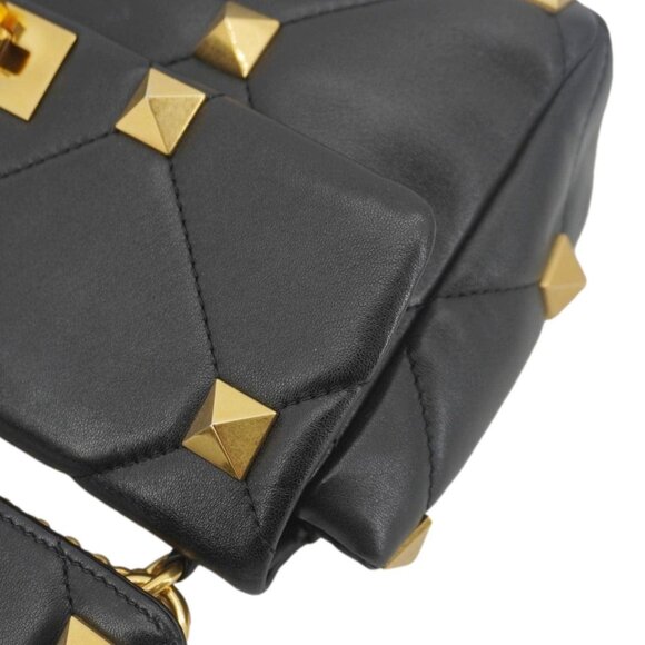 Valentino  Garavani Roman Stud Medium Leather Crossbody Bag Black - Picture 7 of 13